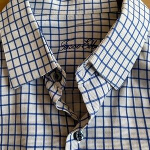 Tasso Elba Blue and White Grid Shirt